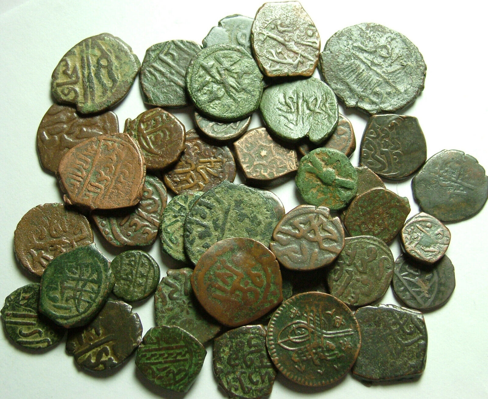 Lot 3 Rare original Islamic copper Bronze Mangir coins/Arabic/Ottoman Empire 15c Без бренда - фотография #4