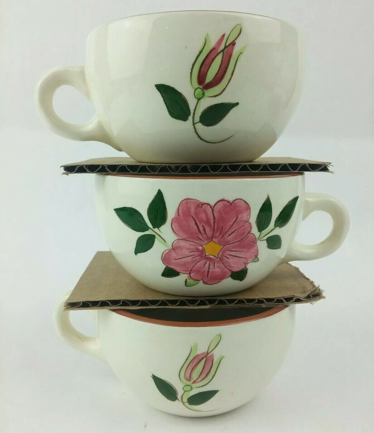 Vintage STANGL Pottery WILD ROSE 3 Cups and 6 Saucers Stangl Pottery Cups & Saucers - фотография #3
