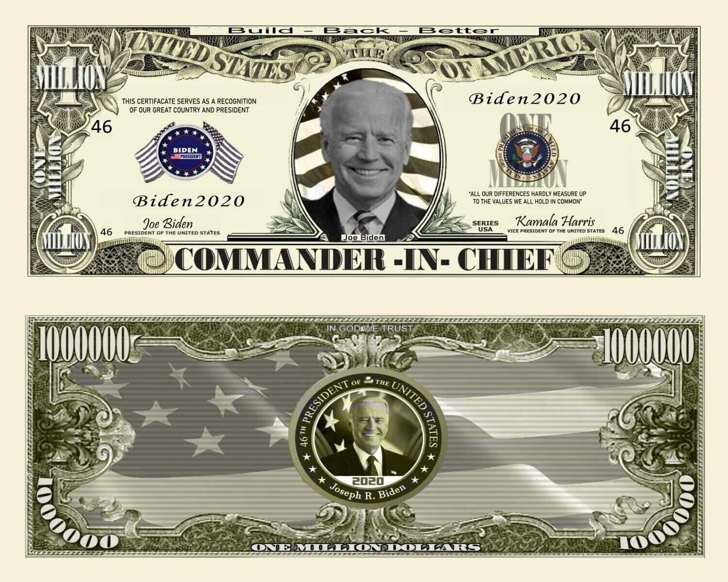 Joe Biden Pack of 5 Presidential Commander Collectible 1 Million Dollar Bills Без бренда