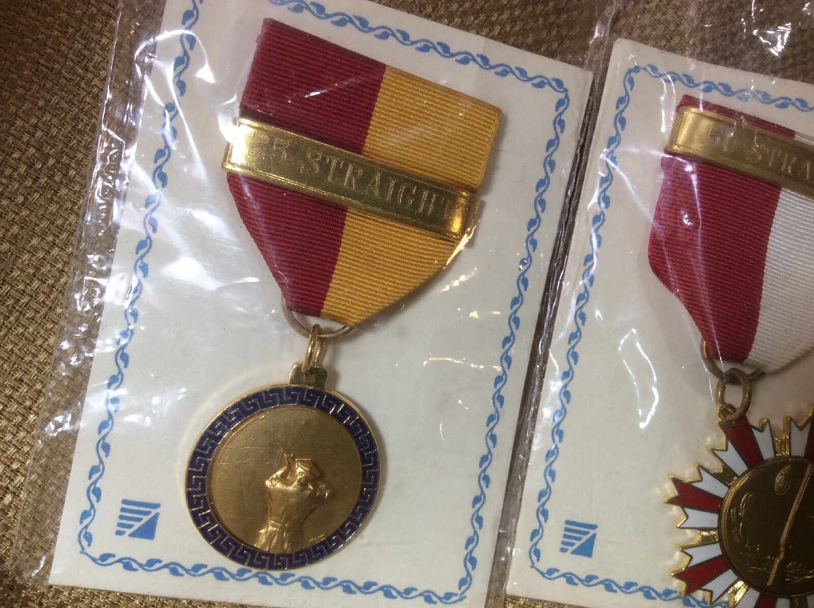 Antique Taiwan Award Ribbon Pin Lot Cloisonné Greek Key Enamel Lithograph Card Unbranded - фотография #2