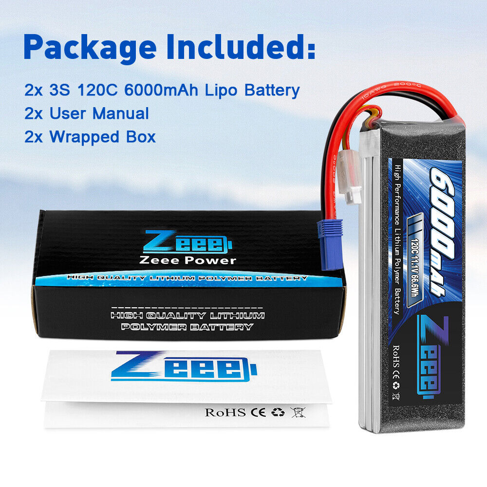 2x Zeee 11.1V 120C 6000mAh EC5 3S LiPo Battery for RC Car Helicopter Quadcopter ZEEE Does Not Apply - фотография #7