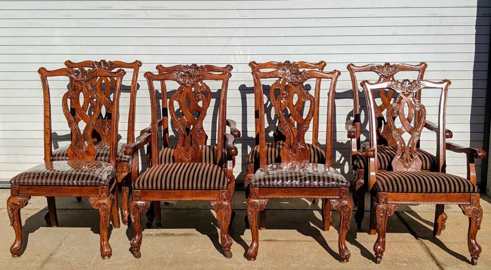 Set of 8 - 4 Armchairs 4 Side Chippendale Style Handmade