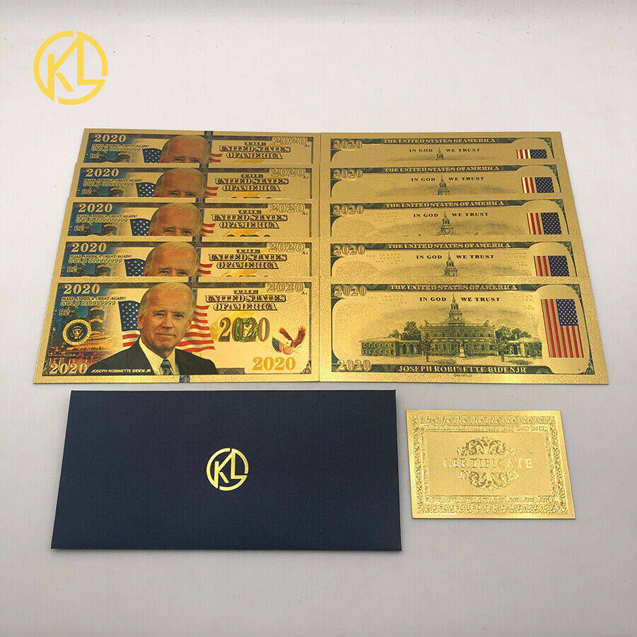 10pcs/lot Joe Biden for President 2020 Campaign Gold colored banknote for fans Без бренда