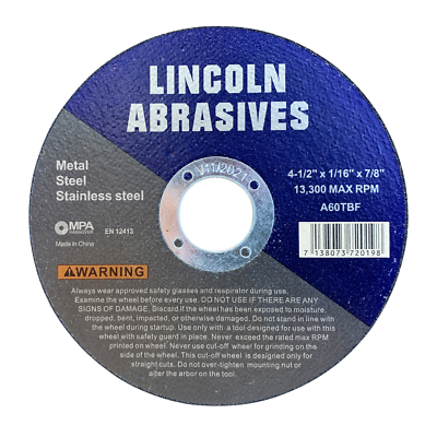 50 Pack 4-1/2" x 1/16" Cut-off Wheel 4.5 Cutting Discs Stainless Steel & Metal Lincoln A60TBF454050 - фотография #2