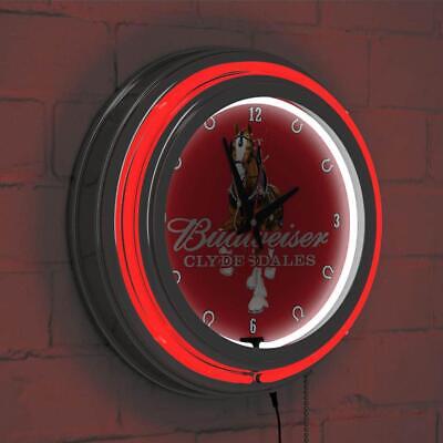 Unbranded Analog Neon Clock 14.5" Budweiser Clydesdale Lighted Round In Red Unbranded AB8CLY-R-HD - фотография #5