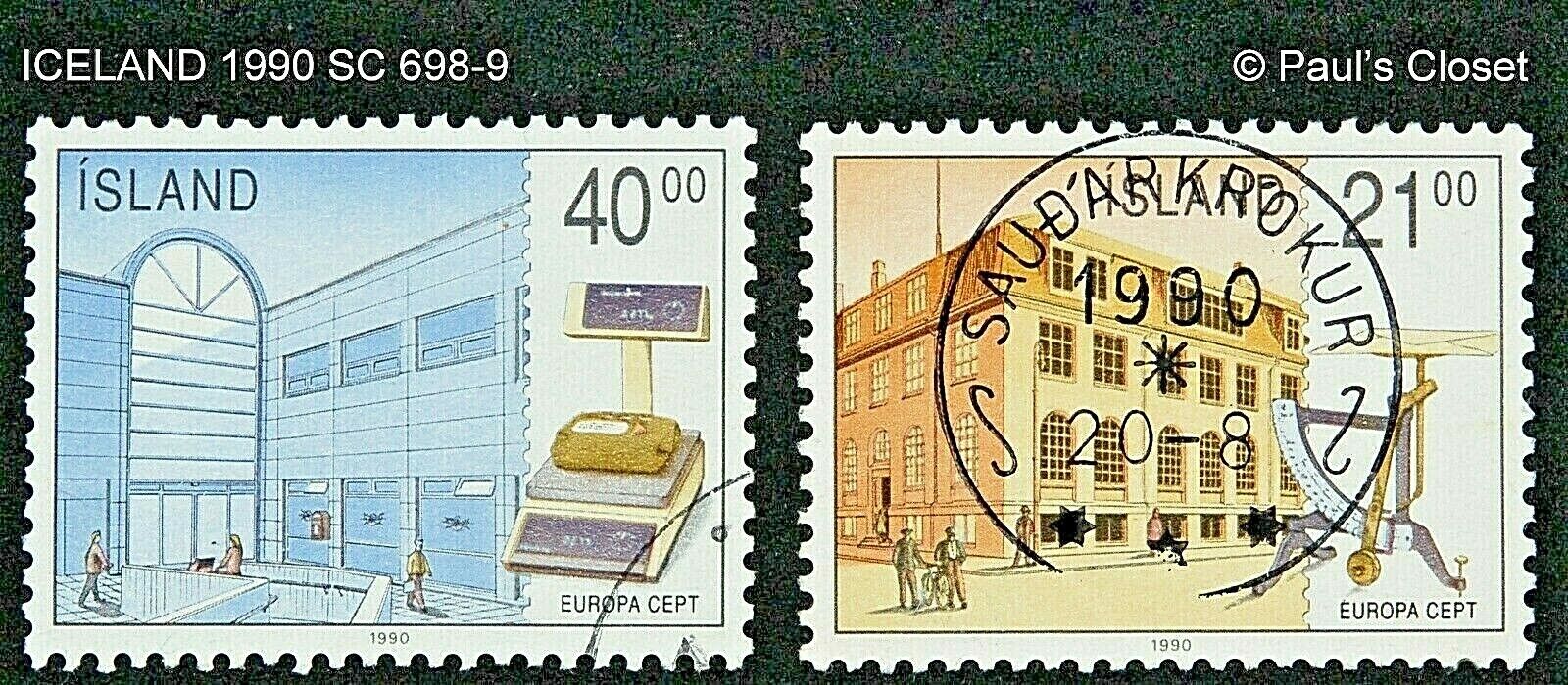 ICELAND 1990 SC 698-9 NEW EUROPA OLD/NEW POST OFFICES 21k/40k UNG VERY FINE  Без бренда