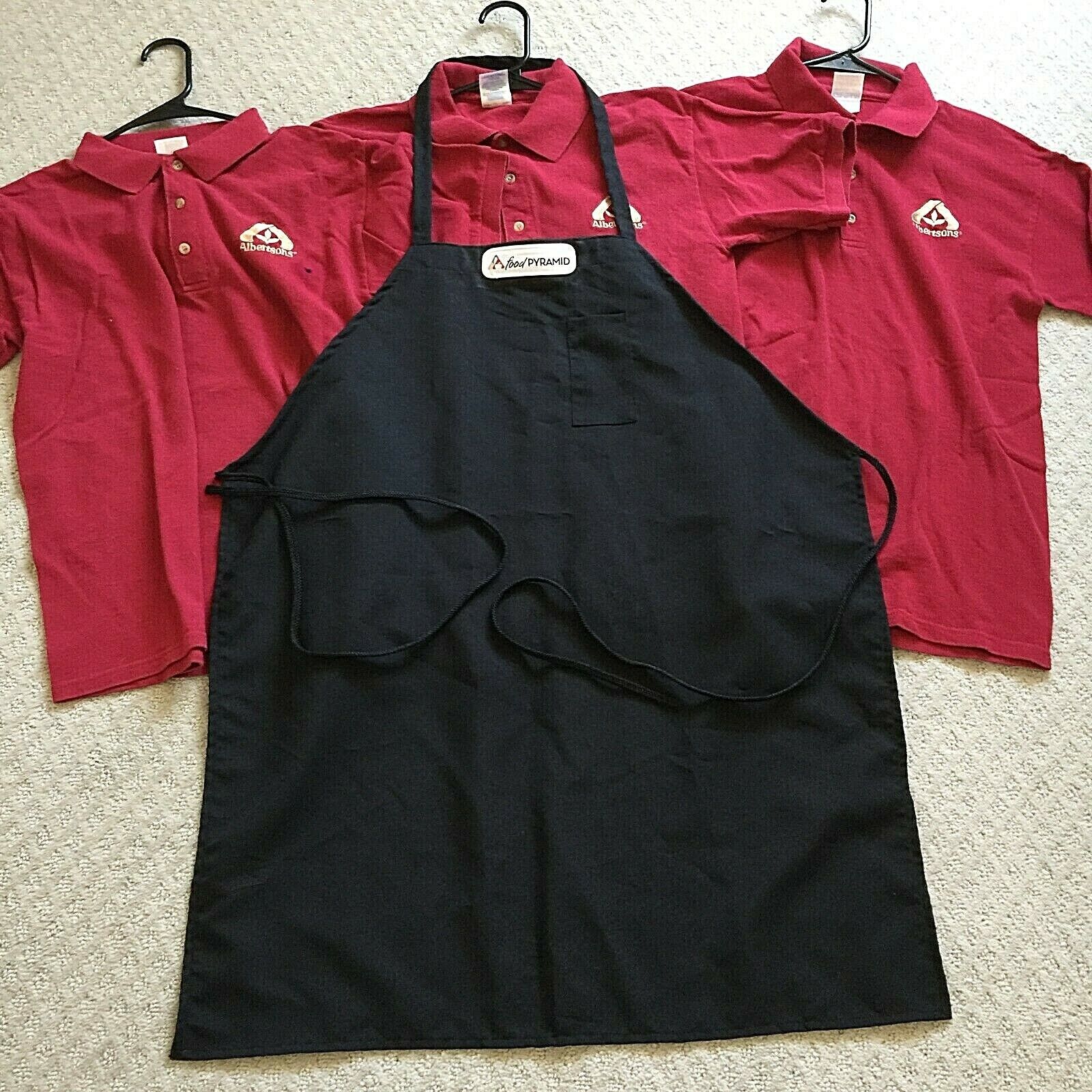 Vintage Albertsons Food Pyramid Grocery Employee Uniform Polo Shirts and Apron Gildan