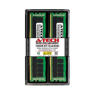 A-Tech 128GB Kit (2x64GB) DDR4 3200MHz PC4-25600 ECC RDIMM 2Rx4 1.2V Dual Ran... A-Tech AT64G2D4D3200RD4N12V