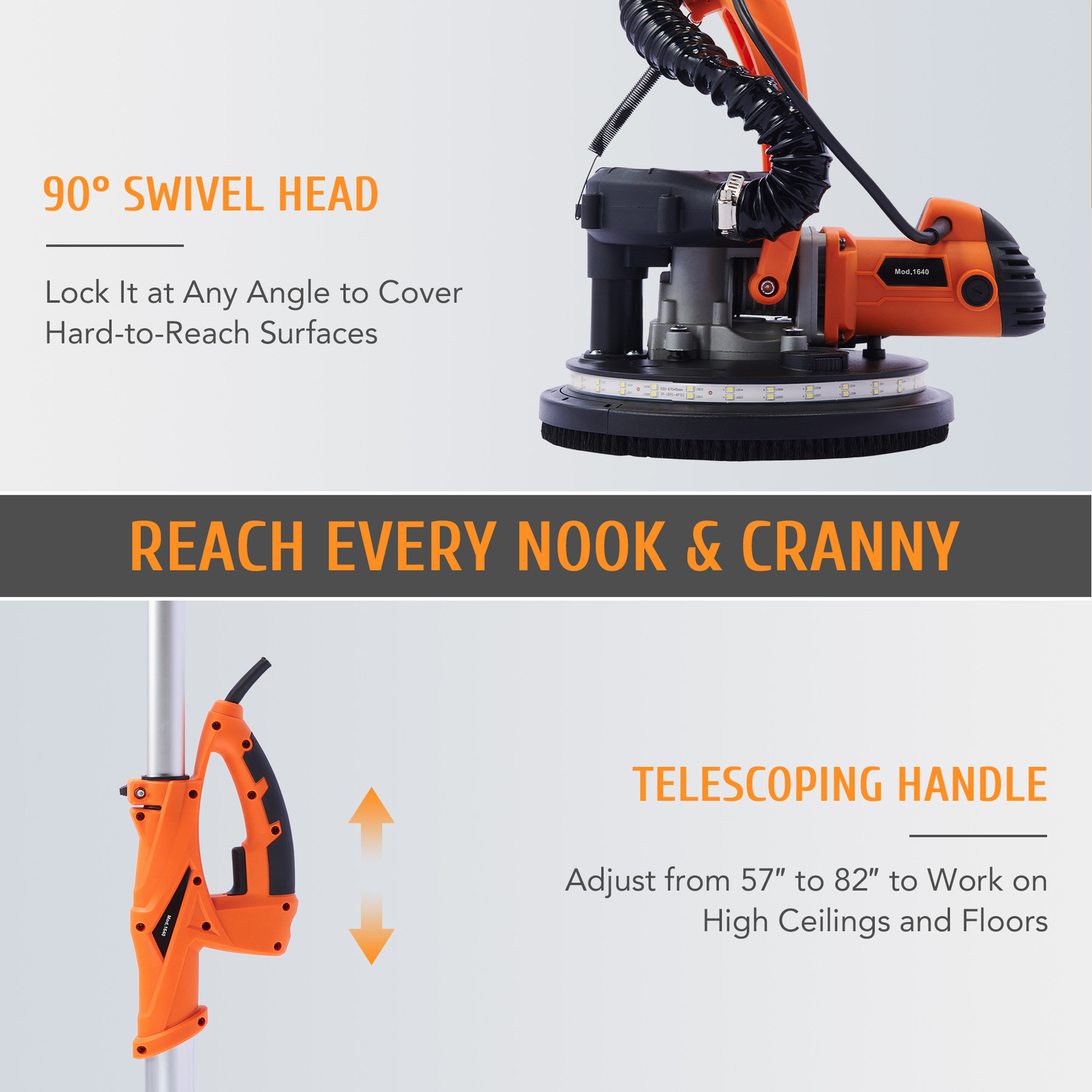 Reliable 9in Drywall Sander: 850W Power Vacuum System 5 Speeds LED Strip Preneex Does Not Apply - фотография #7