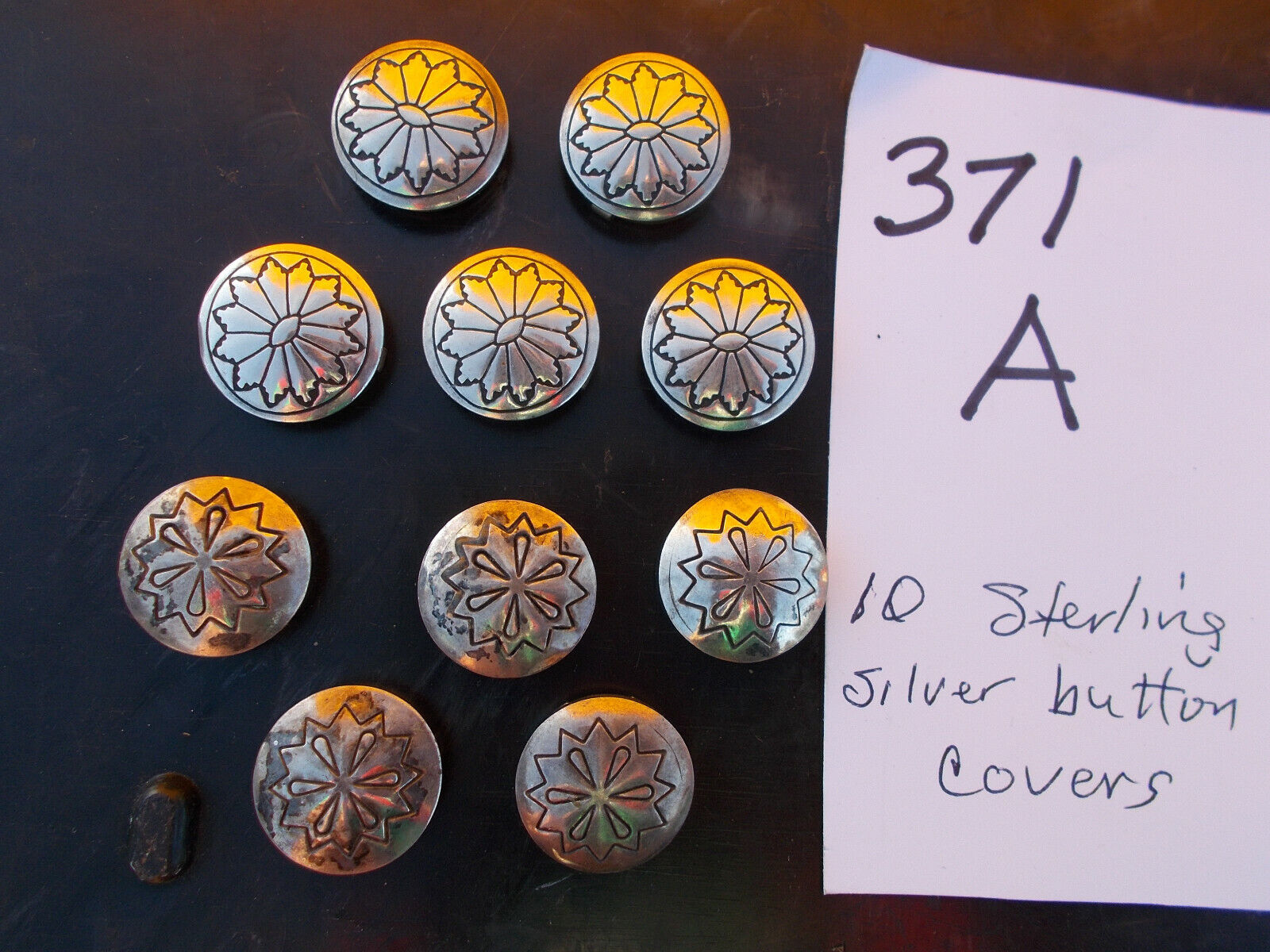 lot of 10) Sterling Silver Southwestern indian squash design button covers  Unbranded
