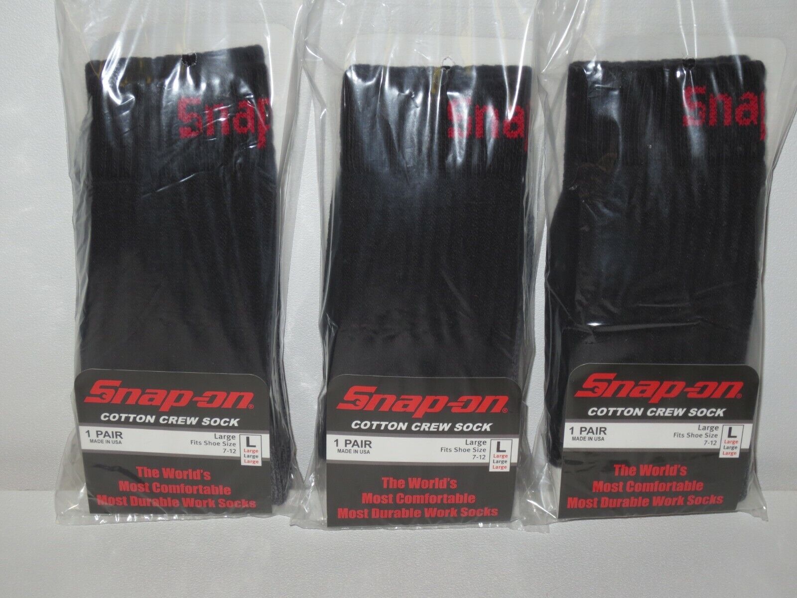 3 PAIRS Men's BLACK Snap-On Crew Socks LARGE ~ FREE SHIPPING ~ MADE IN USA *NEW* Snap-on - фотография #5