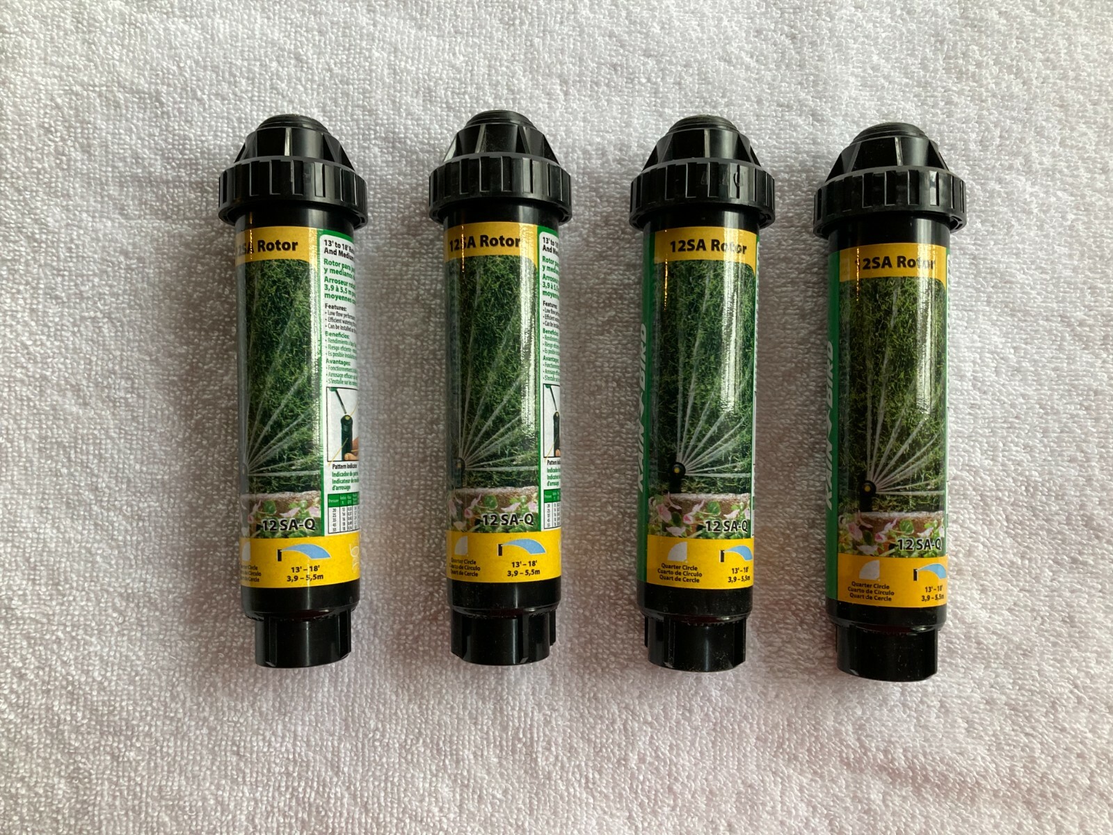 (4) Rain Bird 12SA-Q Rotor Quarter Circle Water Sprinkler, 13’-18’, 12SA 4” Mini Rain Bird 12SA