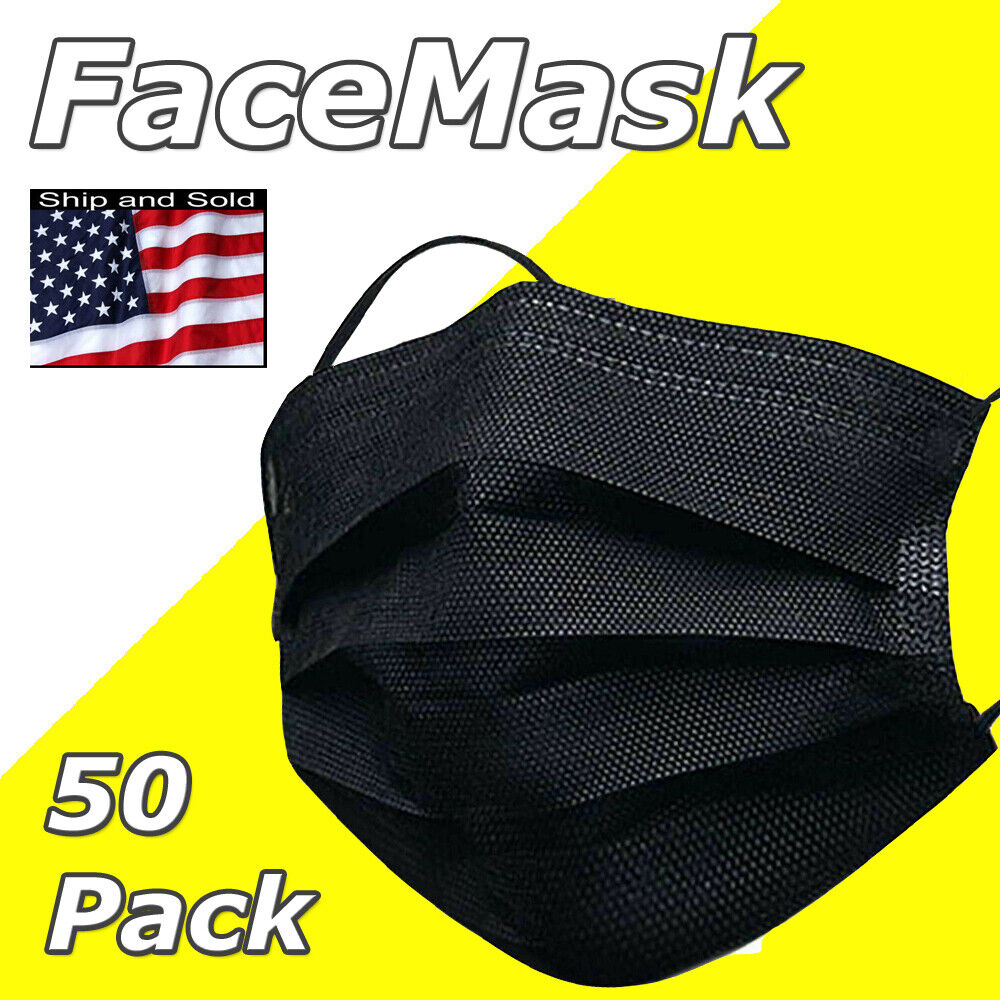 50 Pcs Face Mask Black Disposable Nose Protector Respirator Breathable USA Ship Unbranded Does Not Apply