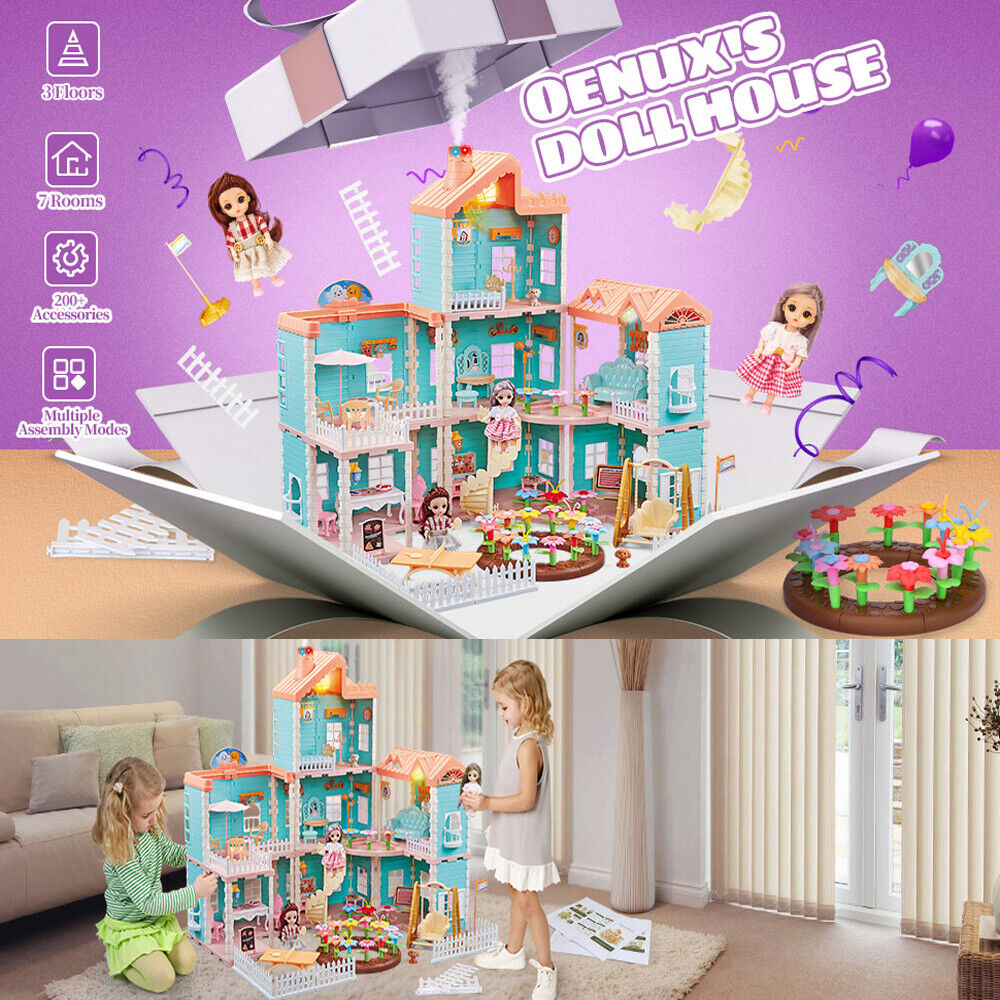 Large Dream House Dollhouse Furniture Girls Playhouse Play w/ Furniture Lights OENUX does not apply - фотография #6