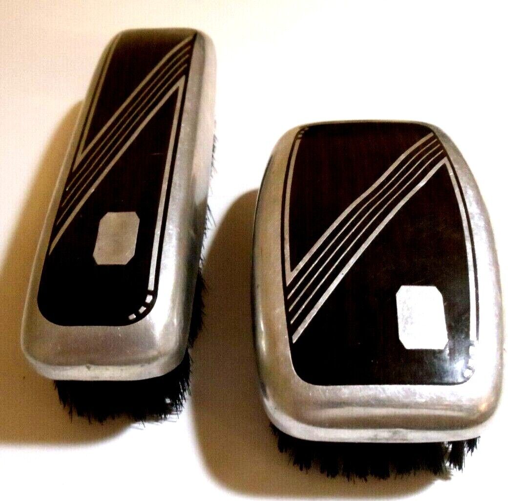 Set-of-2 1930's Vintage HAIR and CLOTHES Brushes ART-DECO Silver w/Inlaid Detail Без бренда - фотография #4