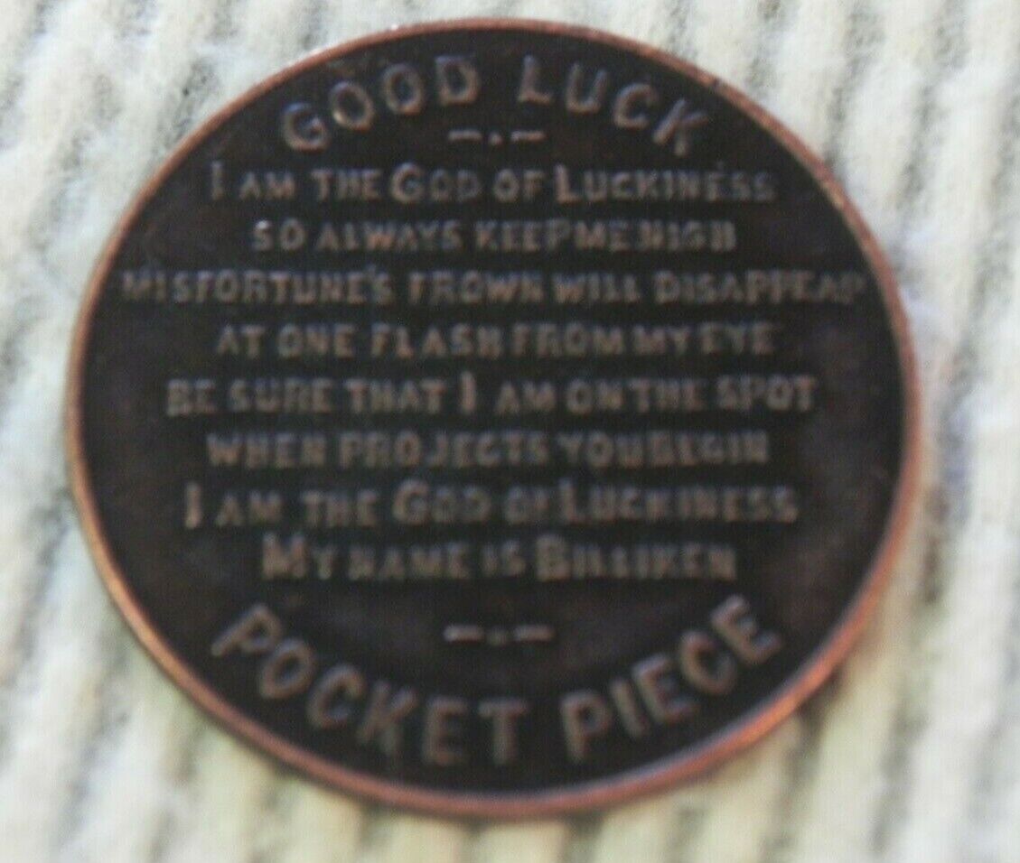 BILLIKEN Lucky Coin Token Pocket Piece Good Luck 1908 Chicago Unknown Vintage  Без бренда - фотография #3