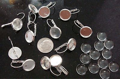 12 Silver plated mini photo earring frames with glass domed cabochons  FPE072 Silversmithsupply.com