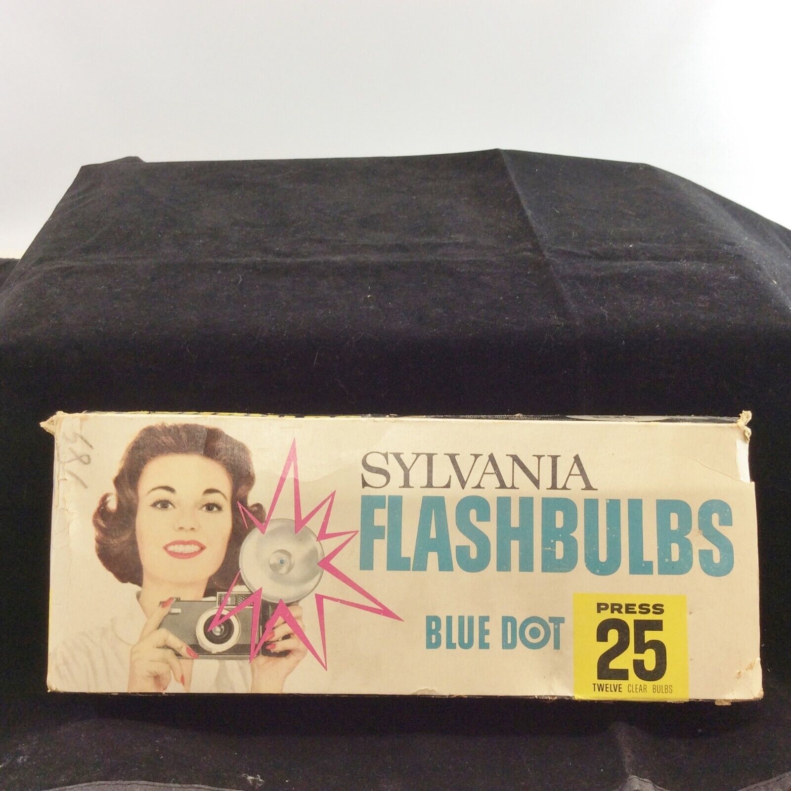 10 Vintage Sylvania Flashbulbs Blue Dot Press 25 Clear Original Box Untested SYLVANIA 25