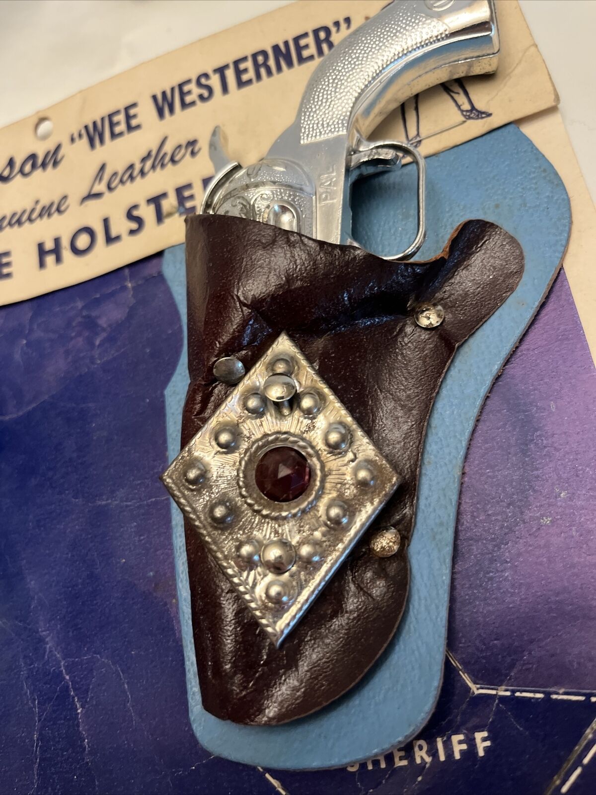 Vintage 1960s Kilgore Kit Carson Wee Westerner Leather Double Holster Set NOS Kilgore - фотография #4