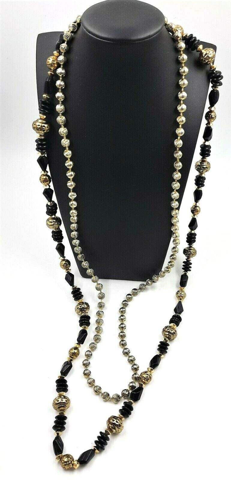 2 Black & Gold Beaded Vintage Necklaces Women's Fashion Costume Jewellery Unbranded Does Not Apply - фотография #6