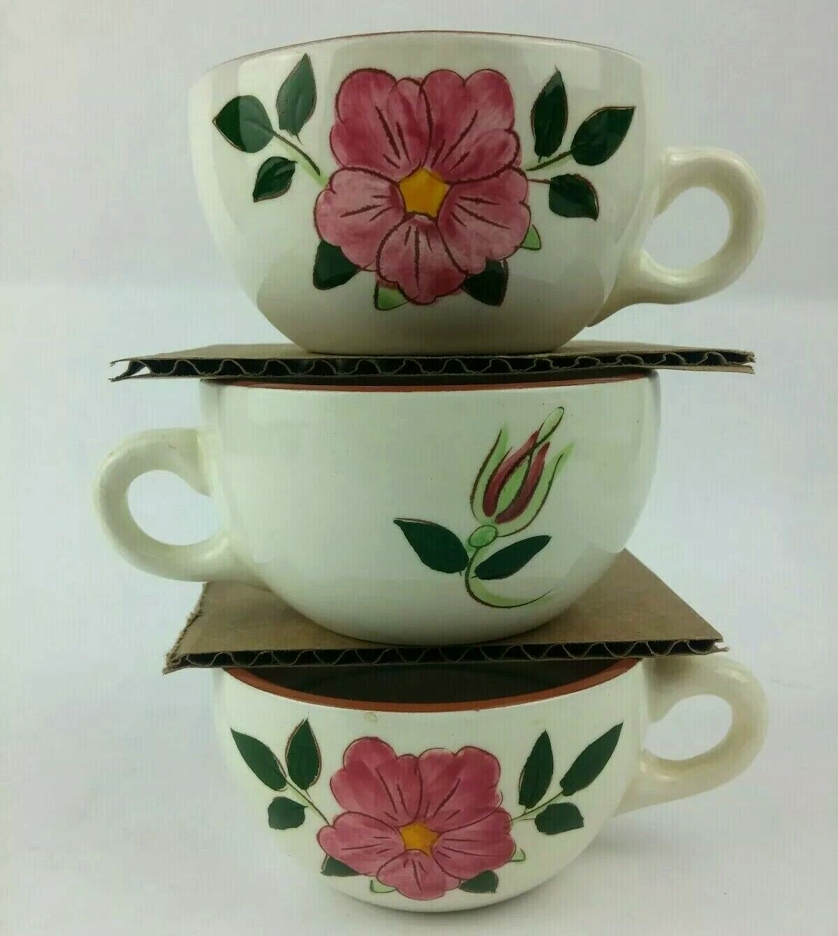 Vintage STANGL Pottery WILD ROSE 3 Cups and 6 Saucers Stangl Pottery Cups & Saucers - фотография #2