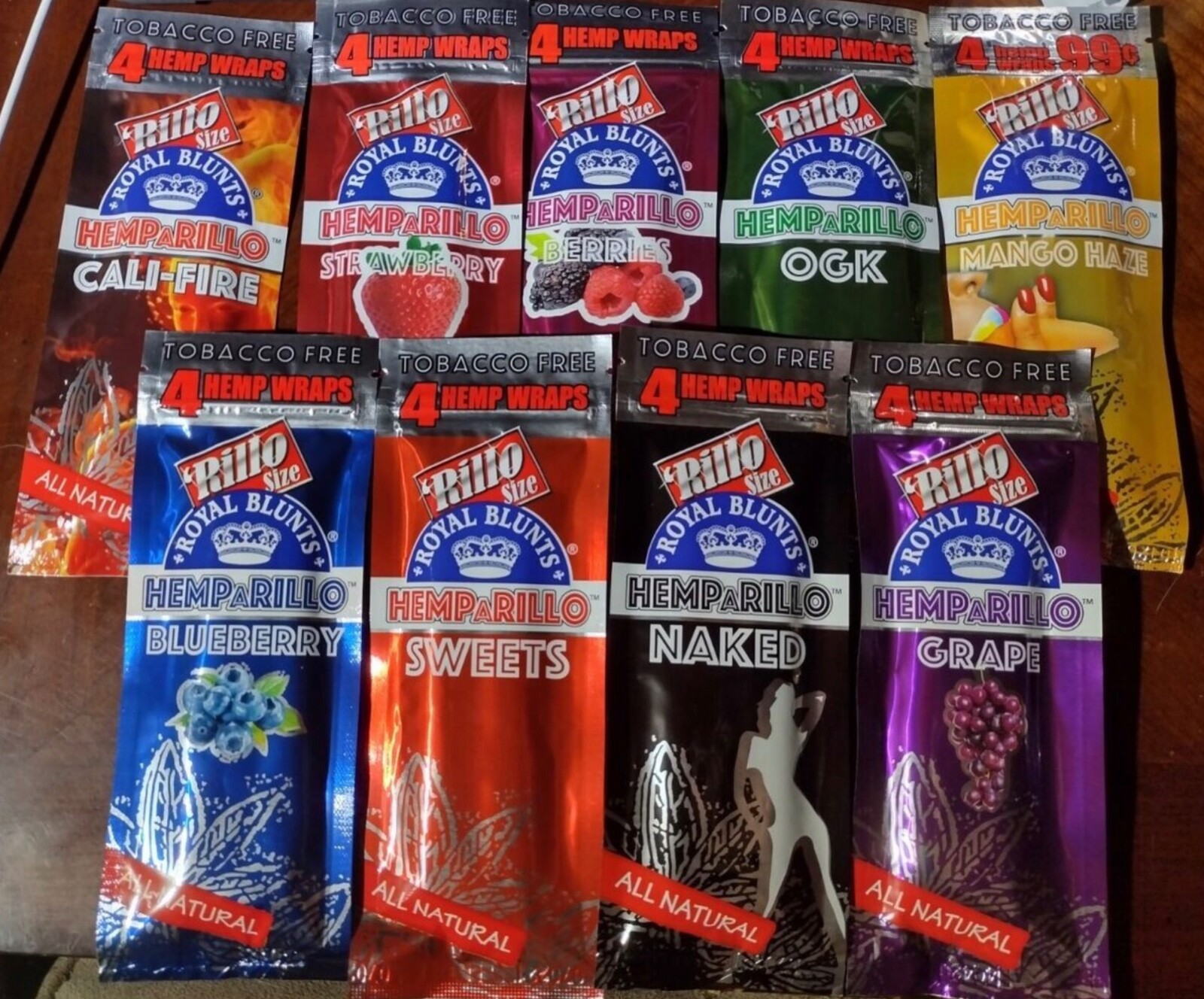 Royal Rillo Herbal Papers Variety Sampler 9/4ct Packs=36pc Royal Blunts