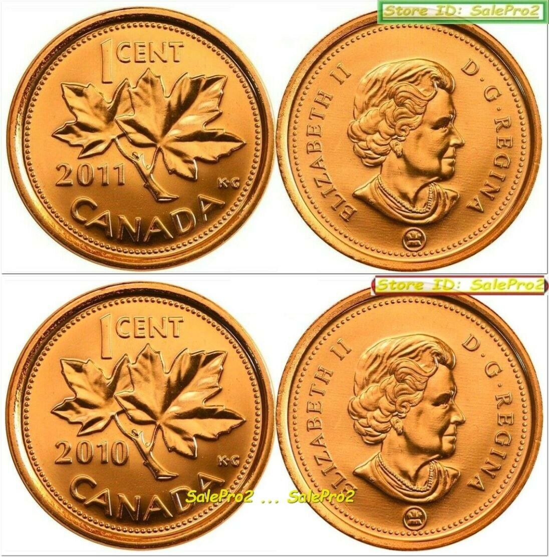 2x CANADA 2010 2011 QUEEN MAPLE LEAF MAGNETIC & NON MAG. CENT PENNY COIN LOT UNC Без бренда