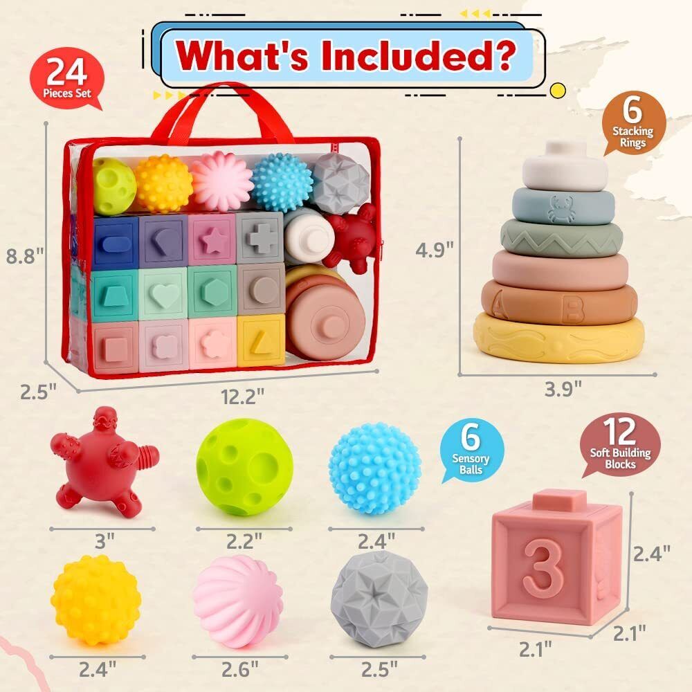 Soft Stacking Blocks for Baby Montessori Sensory Infant Bath Toys for Toddler Mini Tudou does not apply - фотография #2