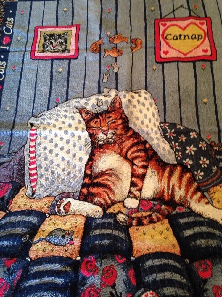 I Love Cats Striped Tabby Catnap Gary Patterson Danbury Mint Throw Blanket NOS Unbranded - фотография #4