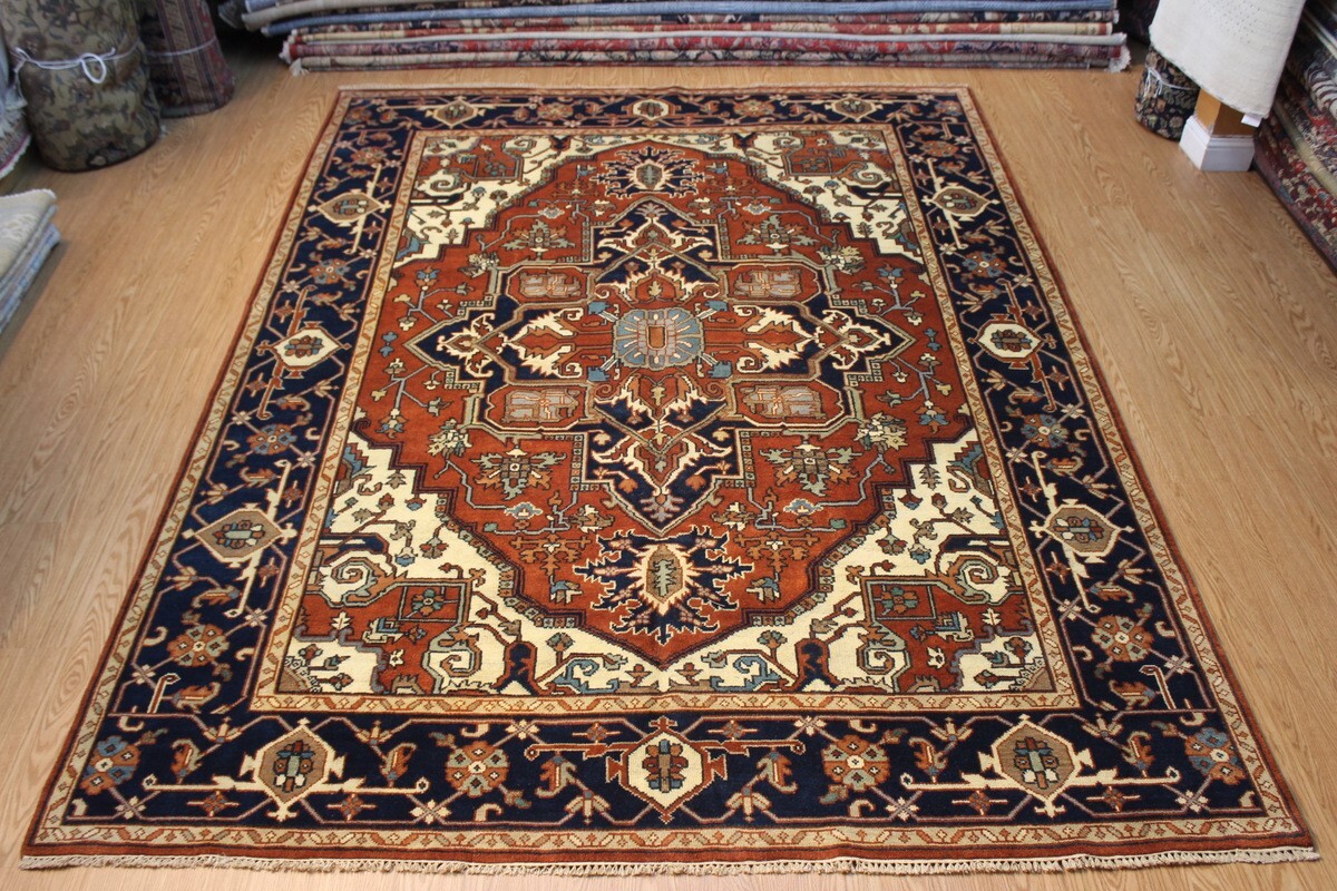12X9_HAND-MADE_ Traditional Medallion KAZAK Design Rust Rug #5337 ***WOOL-RUG*** Pamir _PERSIAN_RUG_