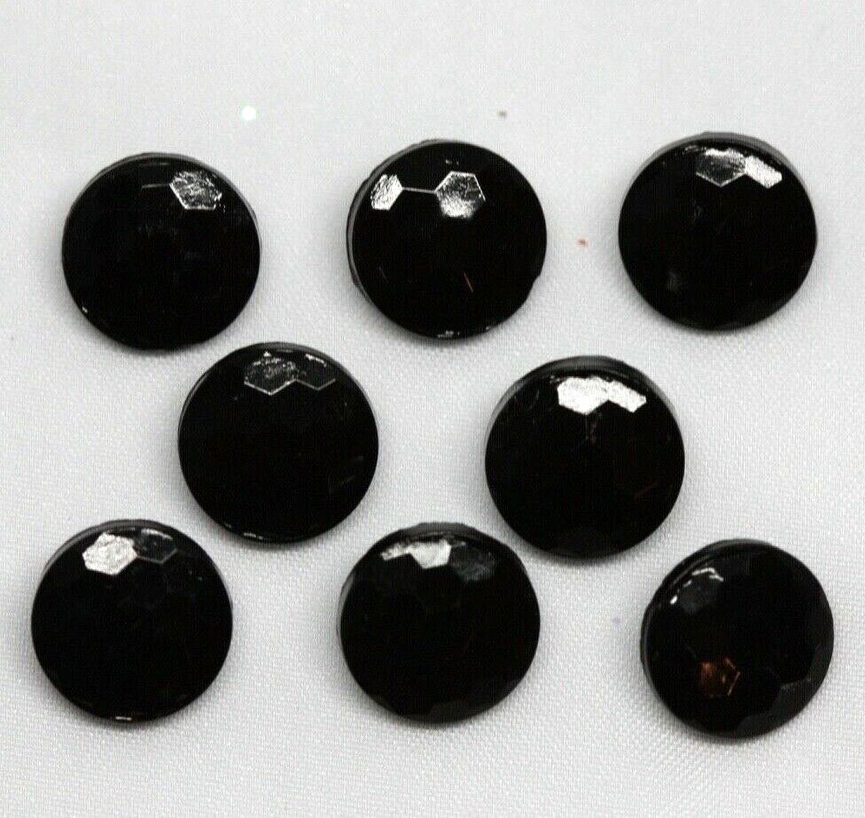 8 Vintage Le Chic Black Glass Honeycomb Buttons Round Faceted Jet Mourning Без бренда - фотография #4