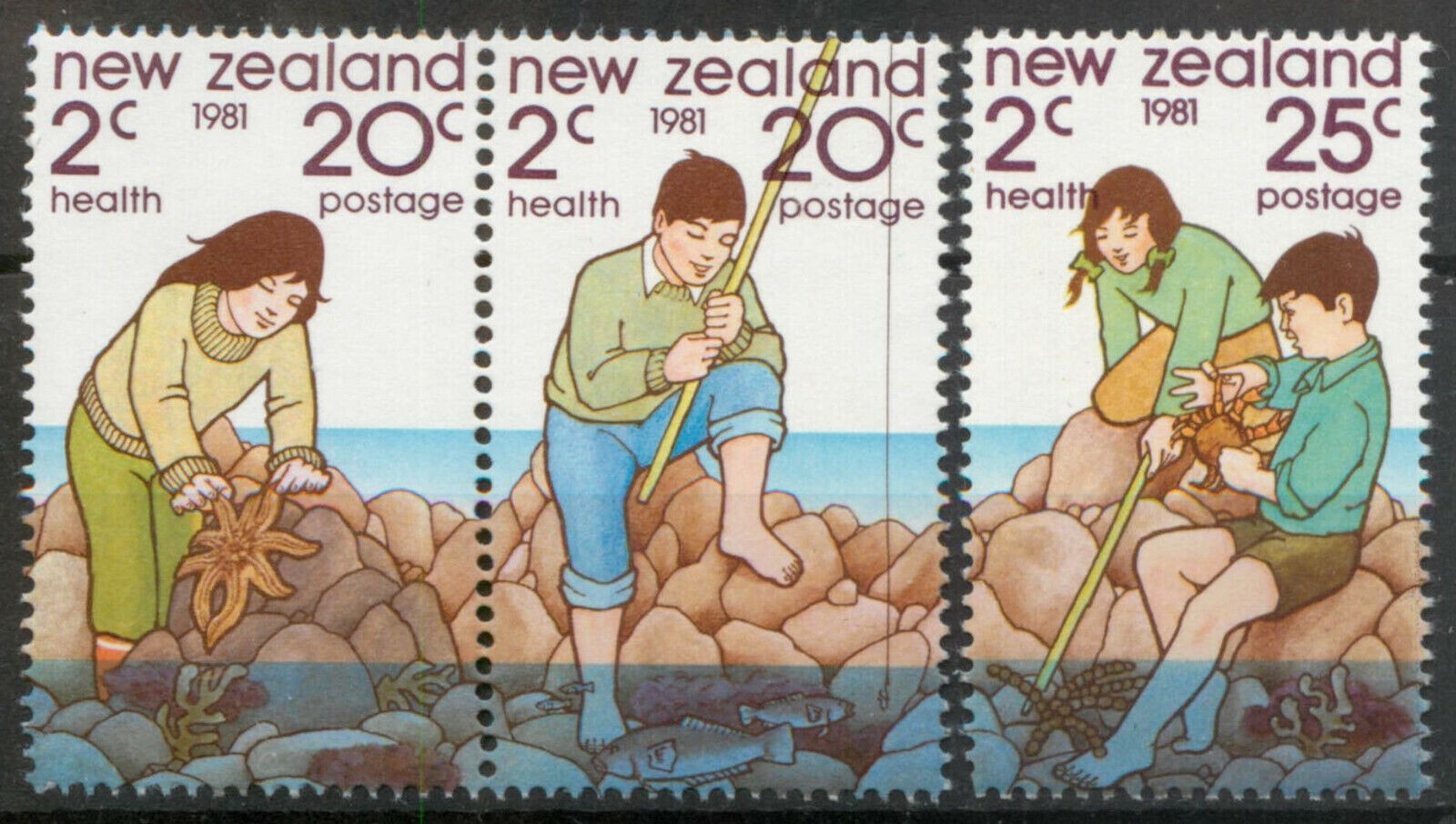 NEW ZEALAND - 1981 - Health Care - Children & Sea - MNH set/3 - Sc.#B109-#B111 Без бренда