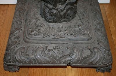Tall Antique Chinese Carved Wood Pedestal. 2 Dragons & Carp Signed MAGNIFICIENT! Без бренда - фотография #11