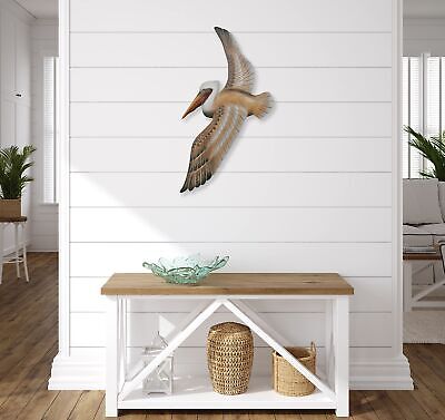 Hand-carved Wood Flying Pelican | Coastal Nautical Beach Wall Décor Natural W... T.I. Design - фотография #2
