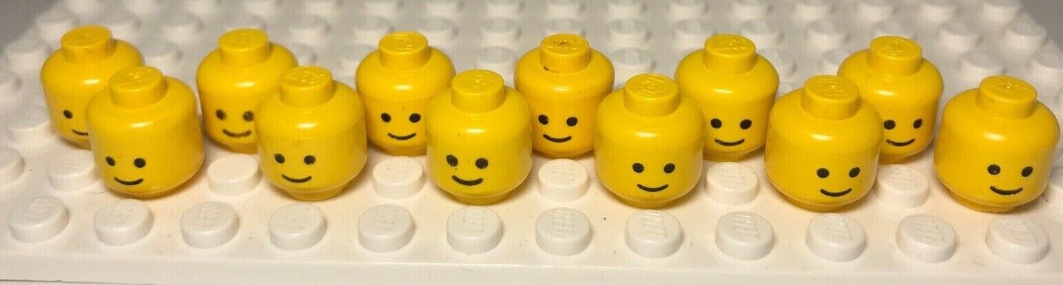 Lego Solid Stud Head lot of 12 Vintage, City, Town Old School  LEGO Does Not Apply