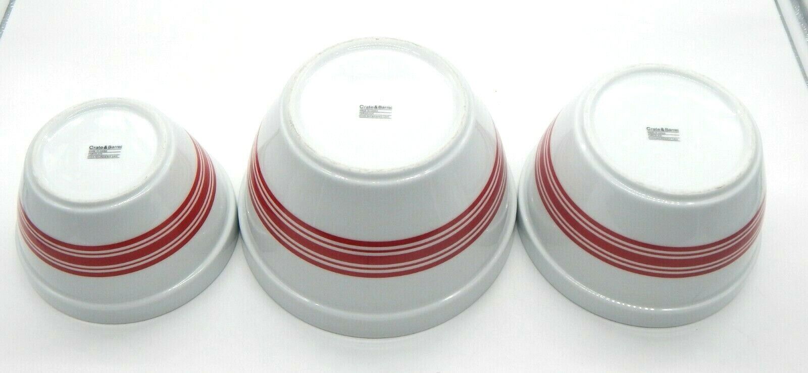 Crate and Barrel Set of (3) Nesting Red Stripe Ceramic Mixing 7", 8", 9.5" Bowls Crate & Barrel N/A - фотография #6