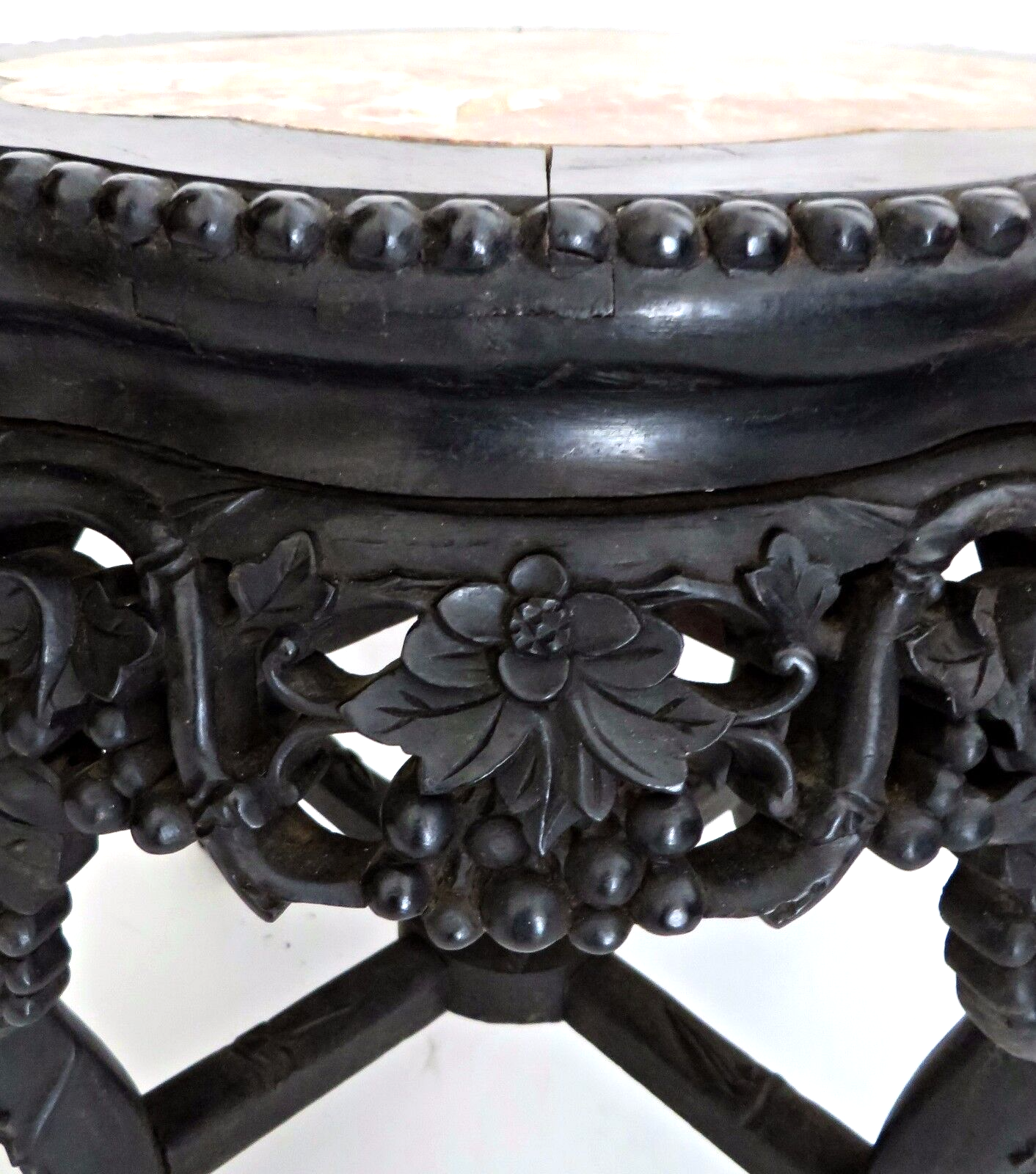 Antique 1870's Oriental Chinese Carved Wood Marble Top Side Table Plant Stand Без бренда - фотография #8