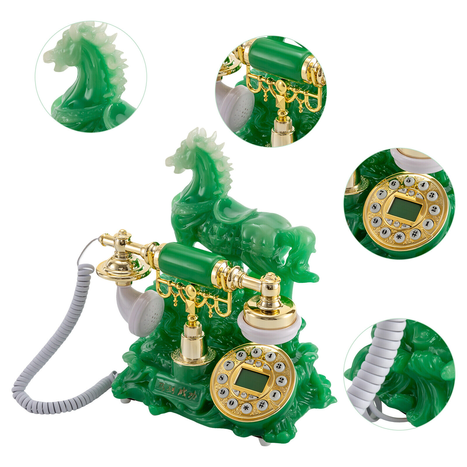Retro Horse Design Telephone Dial Corded Phone Exquisite Workmanship Green Unbranded Does not apply