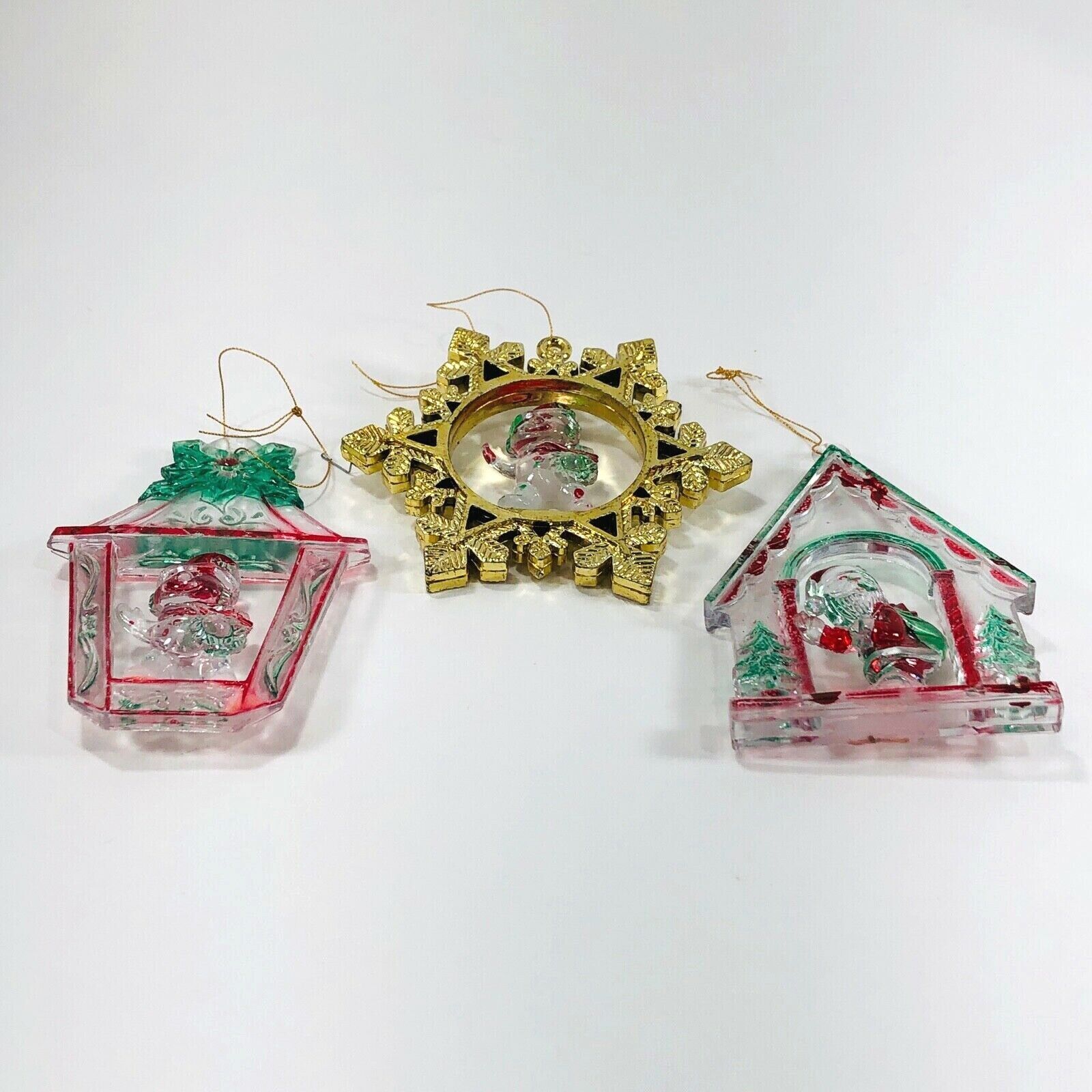 Vtg Acrylic with Red and Green Christmas Ornament Plastic Decoration Set of 3 Unbranded Does Not Apply - фотография #2