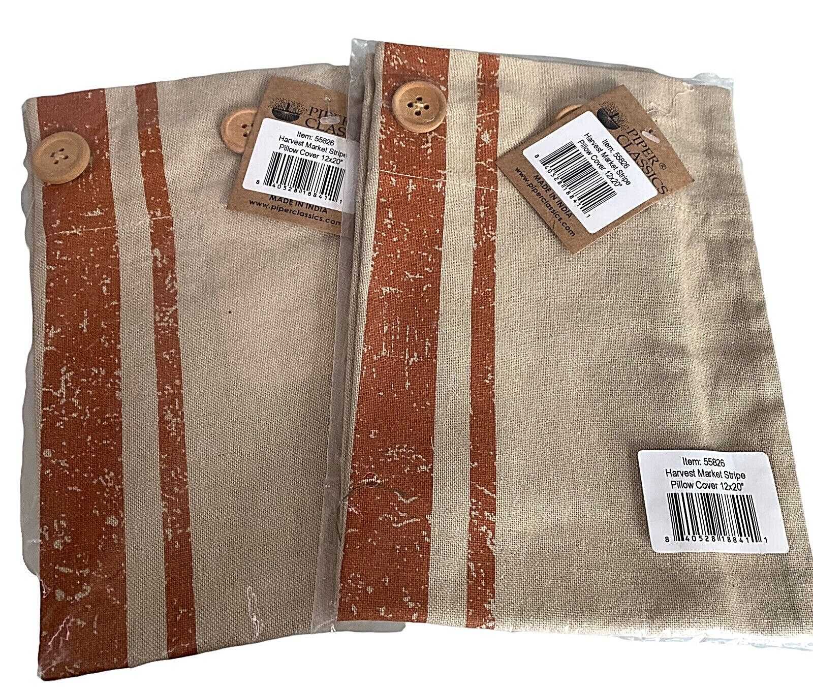 Set of 2 Piper Classics Harvest Market Stripe Pillow Cover Sham 12″ x 20″ NWT Piper Classics