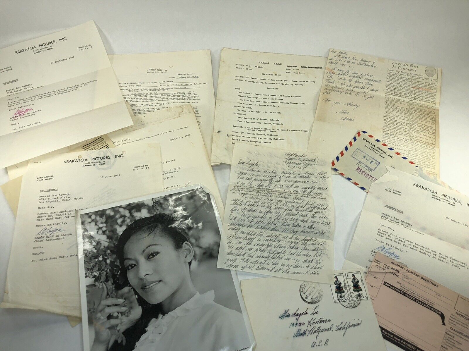 Sumi Haru Asian Actress Ephemera Lot Krakatoa Contract 1967 Signed Letter Photo Без бренда