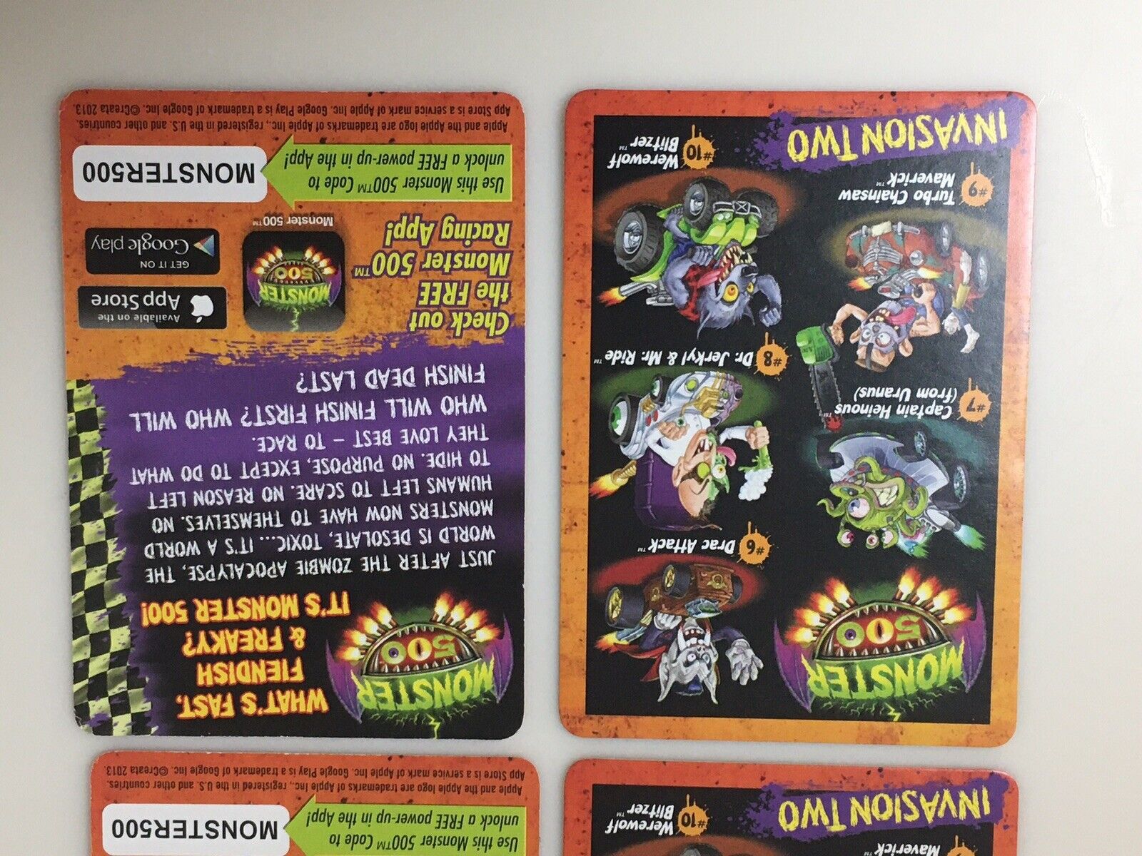Monster 500 Promotional Card Lot of 4 cards Toys R Us Invasion Two Event  4 Same Monster 500 - фотография #4