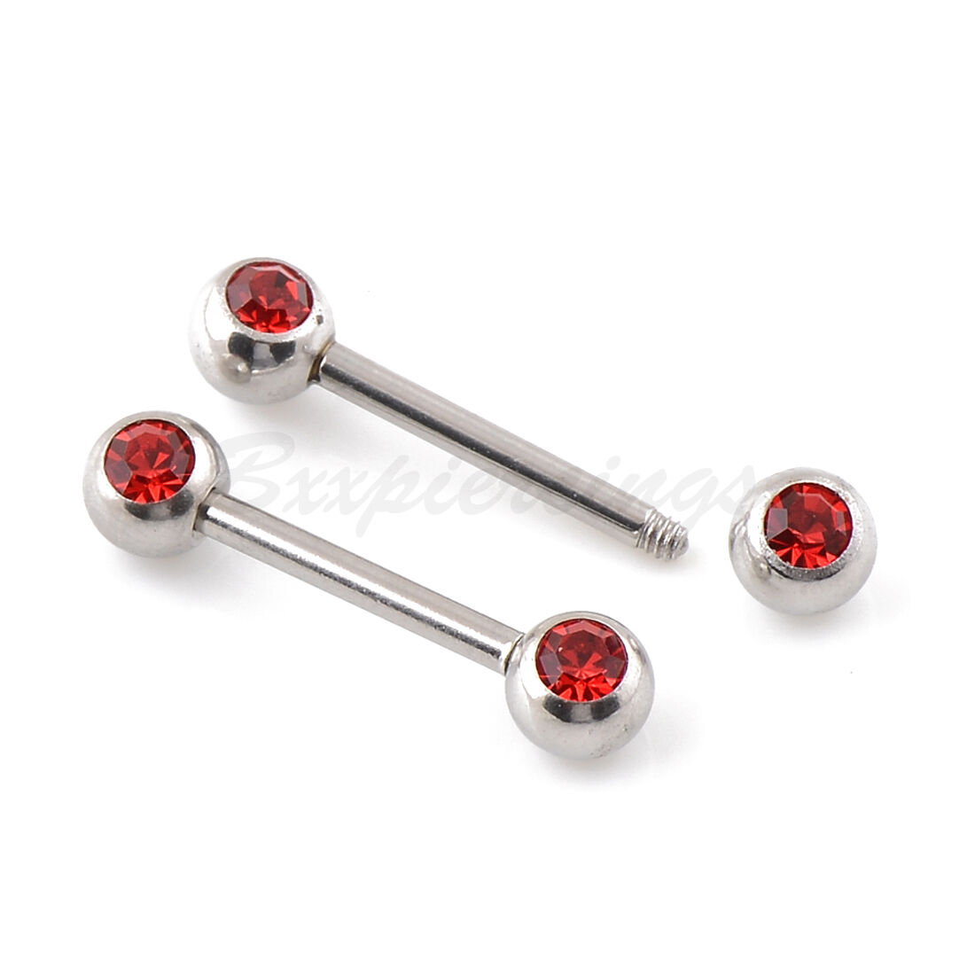 10 pcs 14G 12mm (1/2") Double 5mm Gem Tongue Barbell Surgical Steel Nipple Ring Bxxpiercings - фотография #3