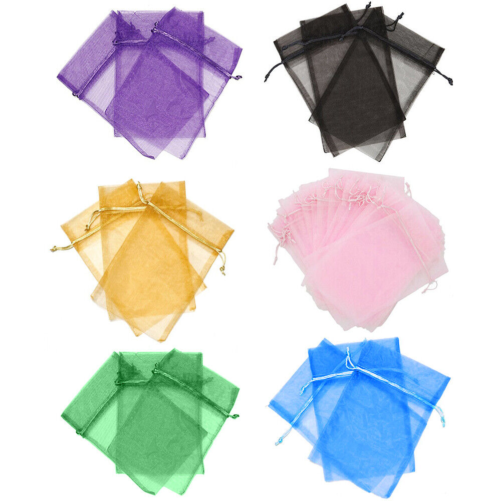 US 100x Sheer Drawstring Organza Bags Jewelry Pouches Wedding Party Favor Bag Paddsun Does Not Apply