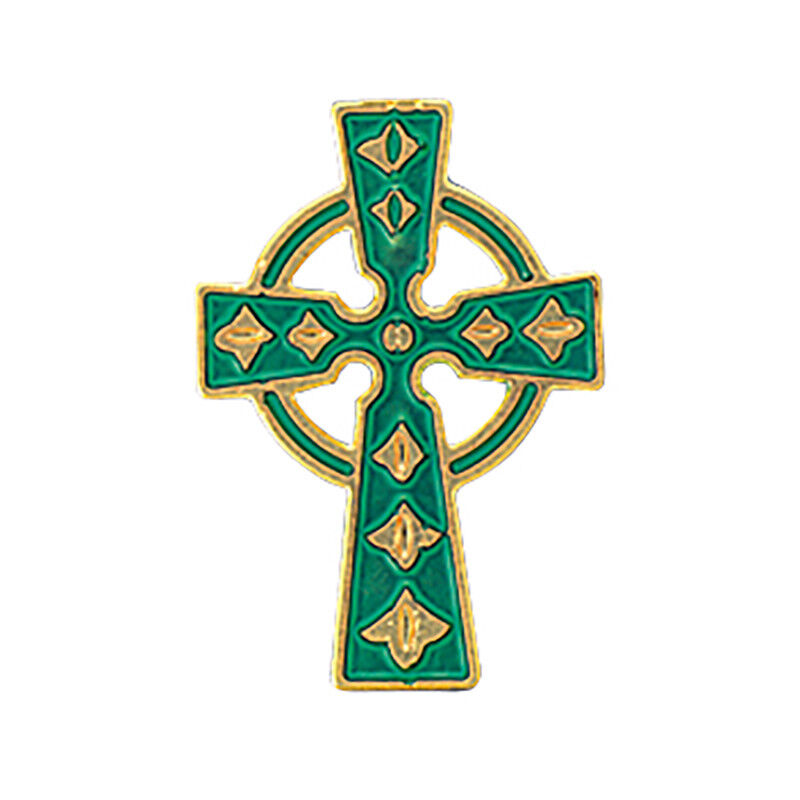 Gold Plated Green Enamel Celtic  Cross Lapel Pin (2 pieces) Unbranded