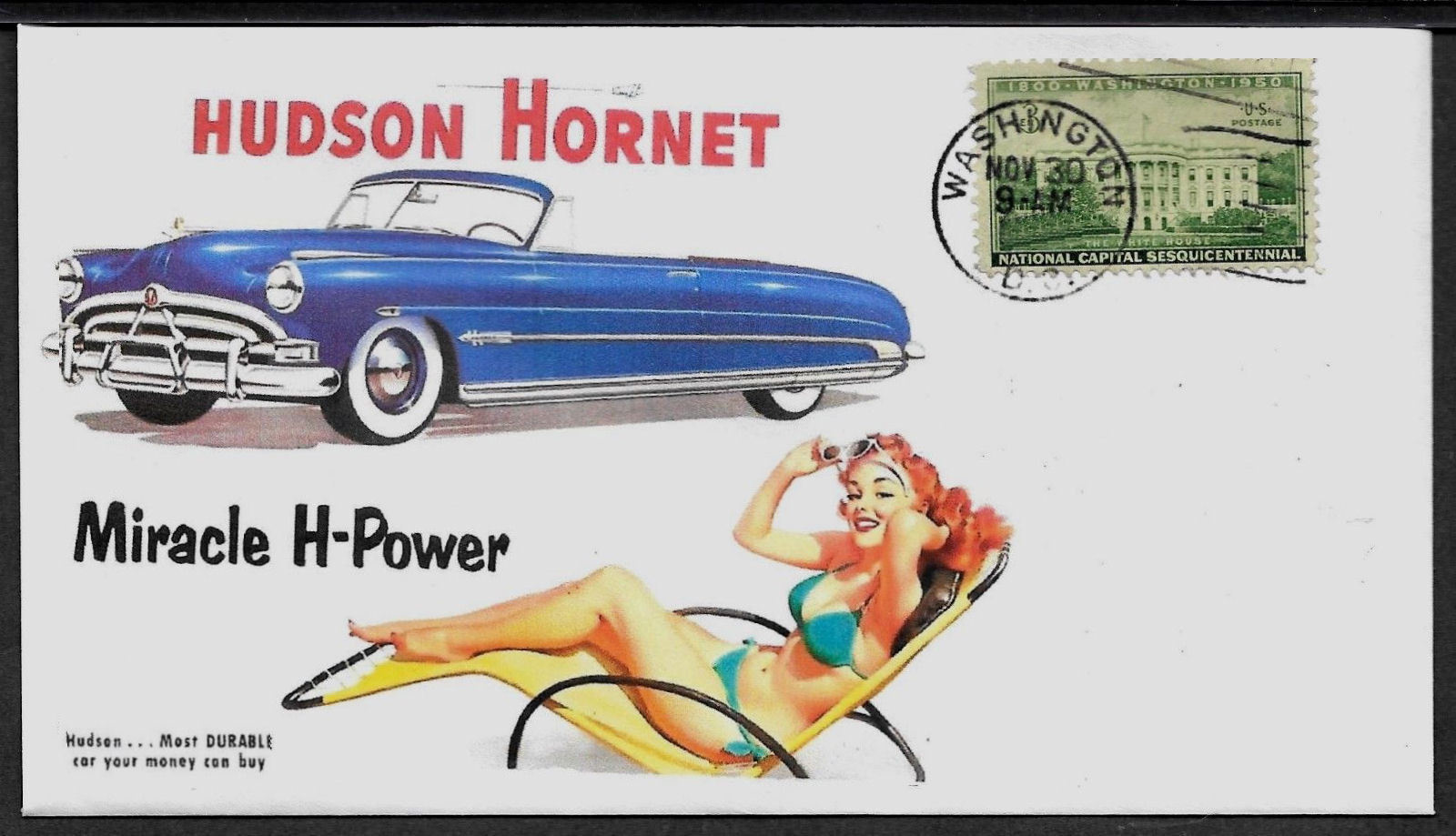 1951 Hudson Hornet & Pinup Girl Featured on Collector's Envelope *A418 Без бренда