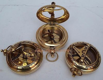 LOT OF 3 COLLECTIBLE VINTAGE MARITIME BRASS PUSH BUTTON SUNDIAL POCKET COMPASS  Без бренда