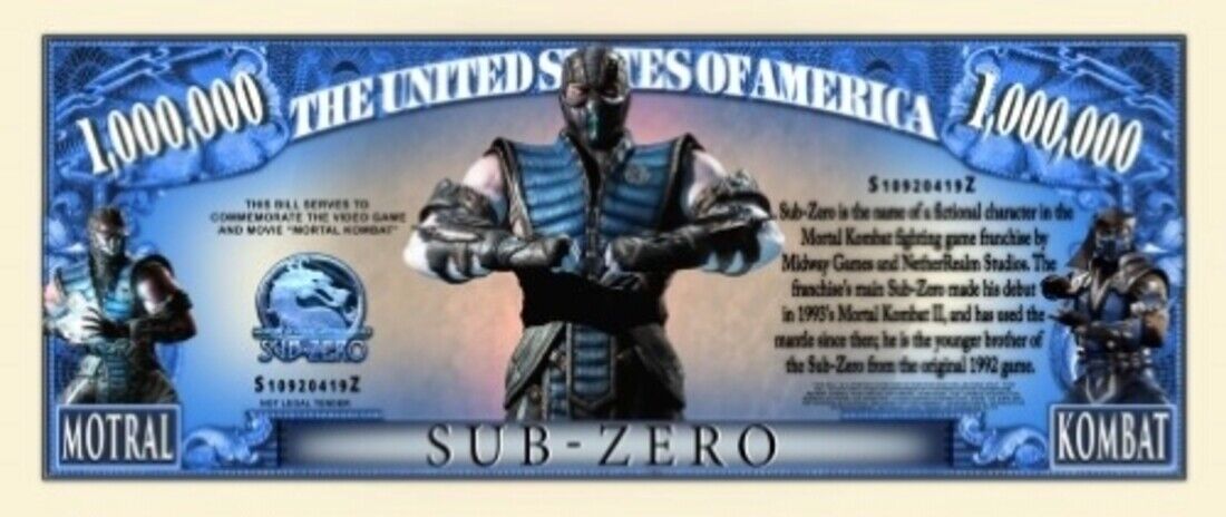 Mortal Kombat Sub-Zero Pack of 10 Collectible 1 Million Dollar Bills Novelty Unbranded Mortal Kombat - фотография #2