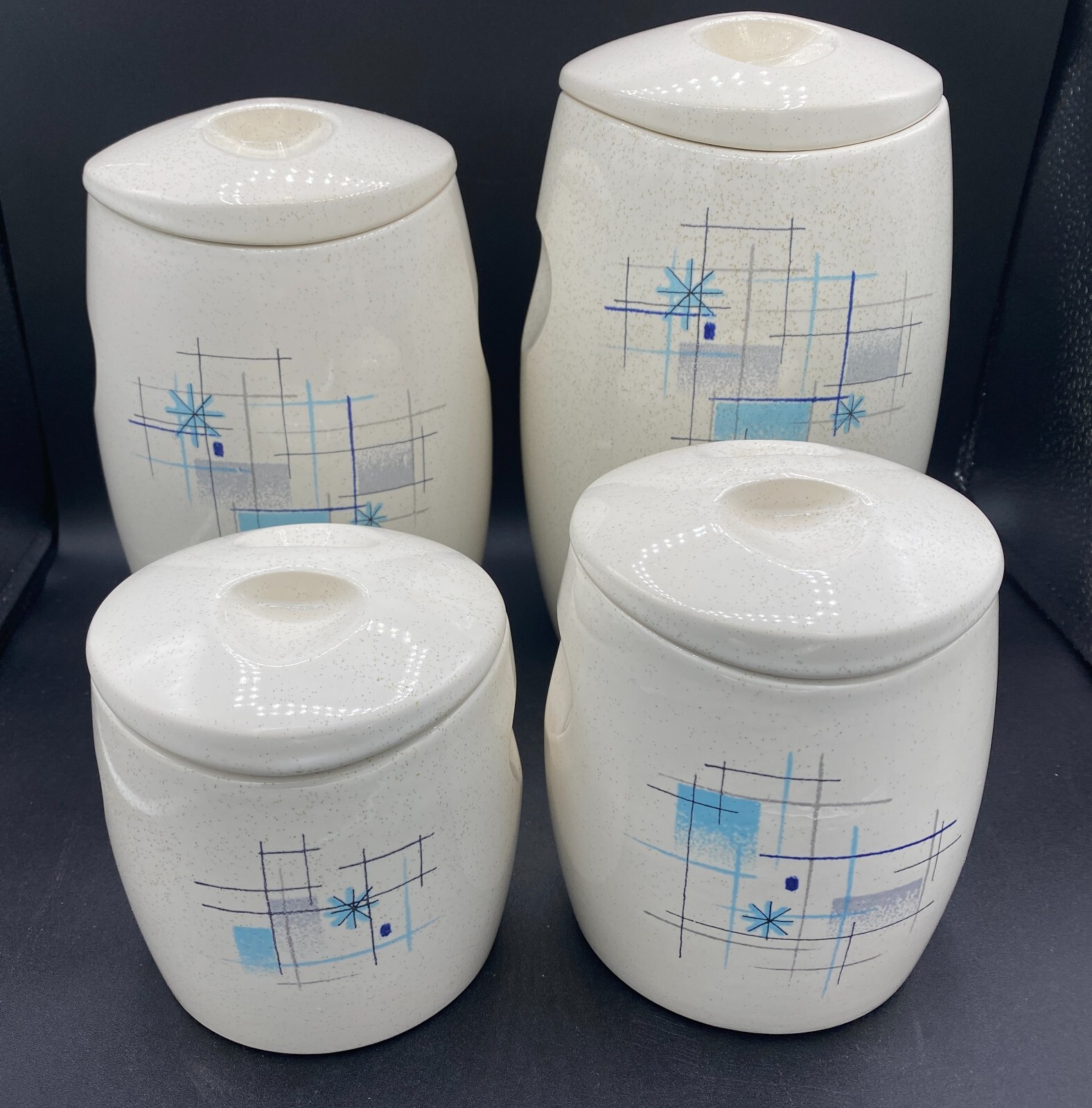 SET of 4 Franciscan Oasis Canisters w Lids - 1955-58 - Eclipse - Starburst Duet Franciscan Franciscan Starburst - фотография #2