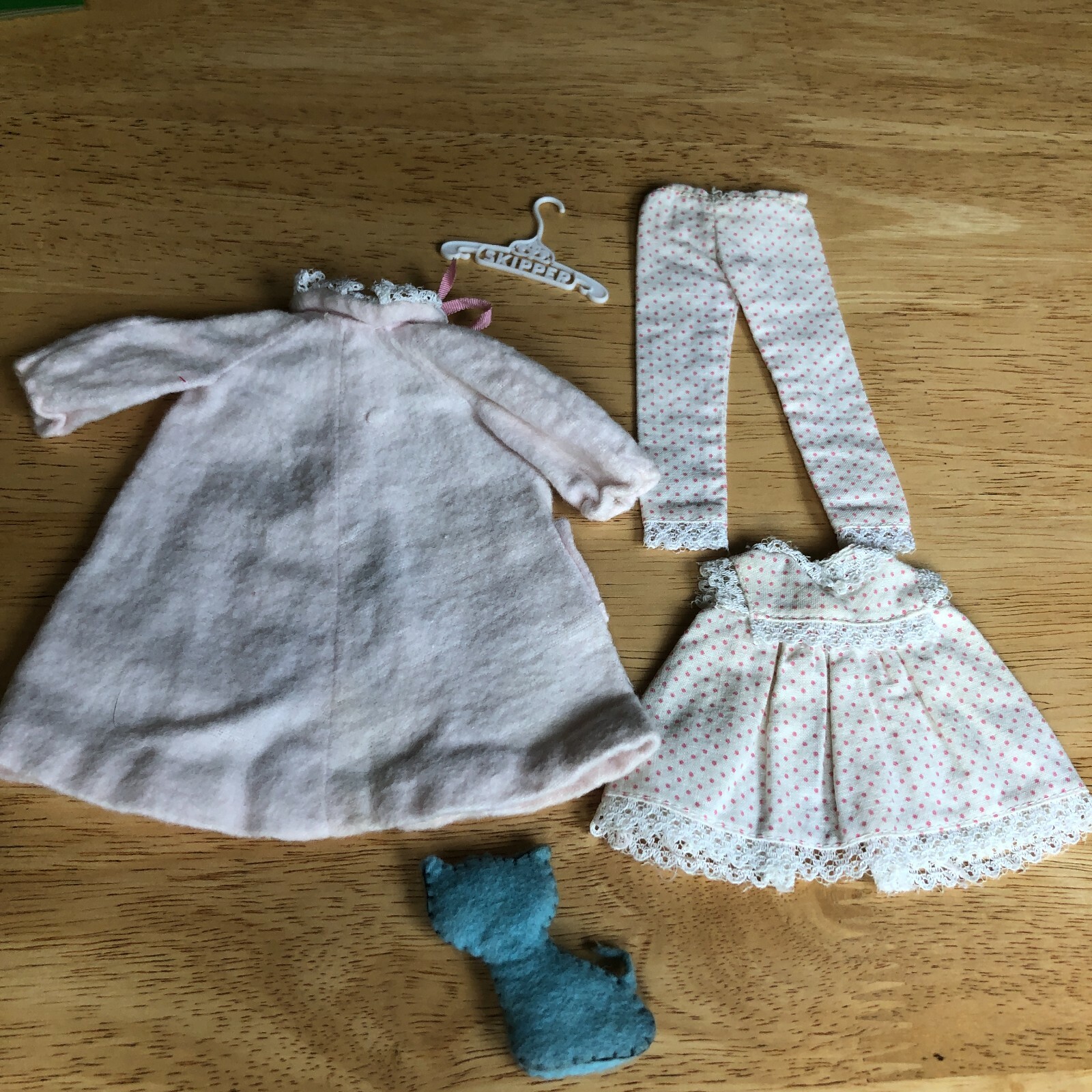 1964-65 Barbie's sister Skipper set #1909 "Dreamtime" Pajama & Robe + felt cat  Mattel - фотография #9
